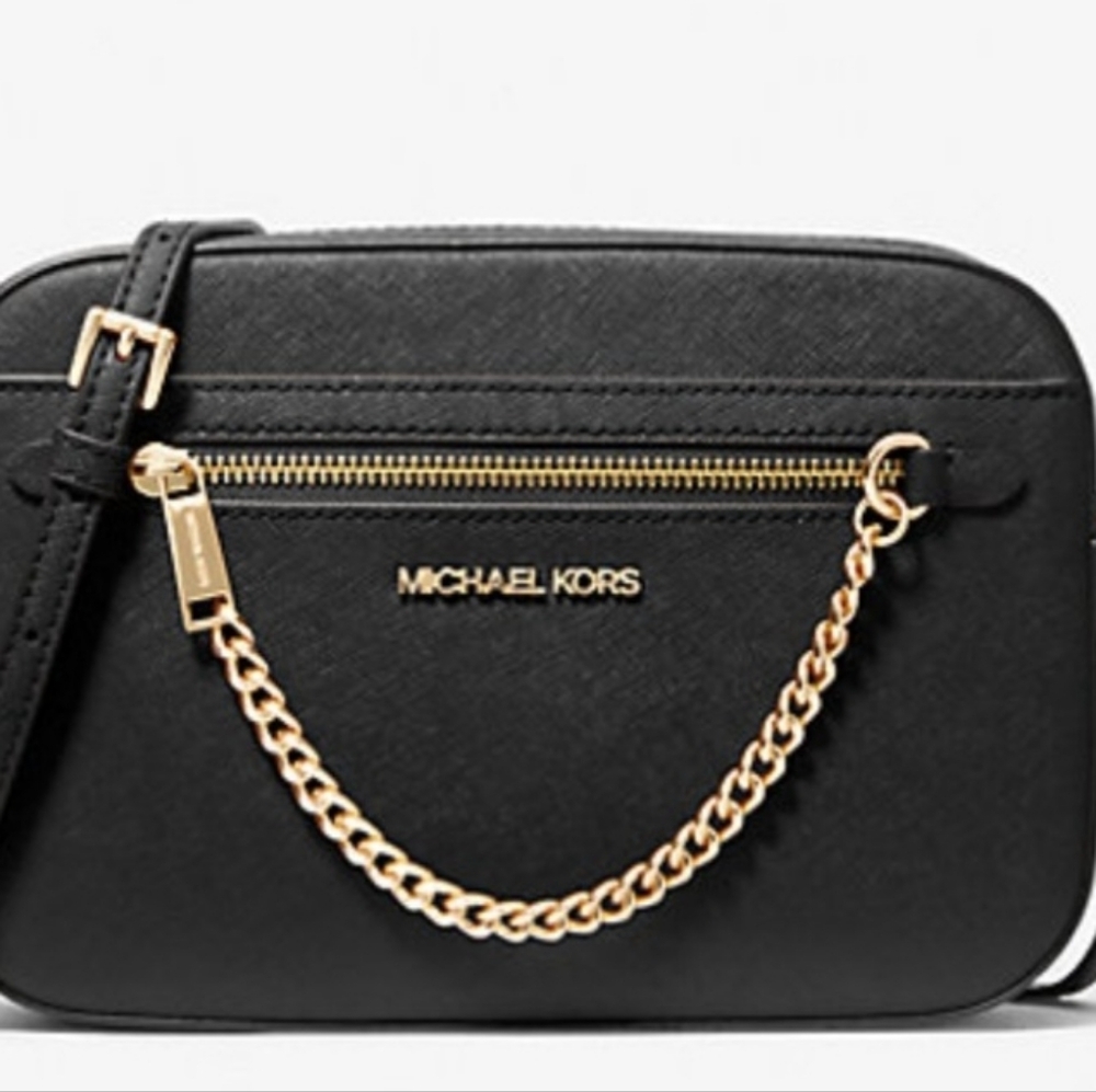 Michael Kors Black and Gold Chain Crossbody Bag.